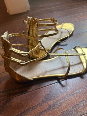 J. Crew Metallic Gold Multi-Strap Flat Sandals
